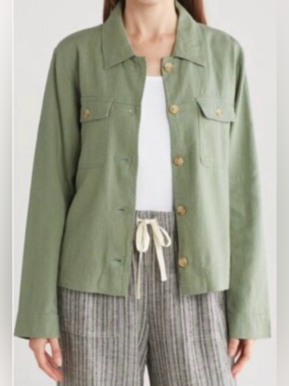 Lucky Brand Olive Green Natural Button-Front Shirt/Jacket Women’s L